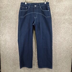 NVFelix Jeans Womens L (Fits 34x30.5) Dark Wash Contrast Stitch Straight Leg